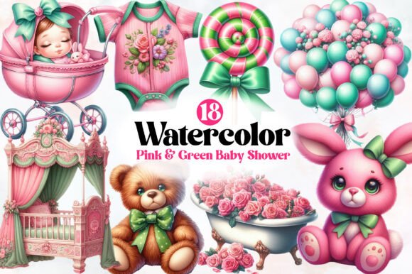 Download Pink &amp; Green Coquette Baby Shower Clipar - Coquette Collection