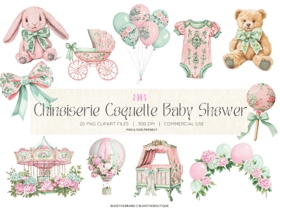 Download Pink &amp; Green Coquette Baby Shower PNGs - Coquette Collection